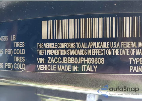 2018 Jeep Renegade Latitude 4X4 z USA, uszkodzony, nr VIN ZACCJBBB0JPH69808